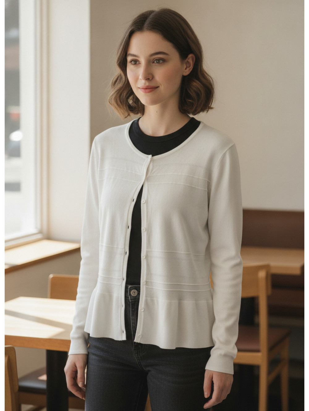 Jason Wu White Button-Up Peplum Cardigan Sweater Large